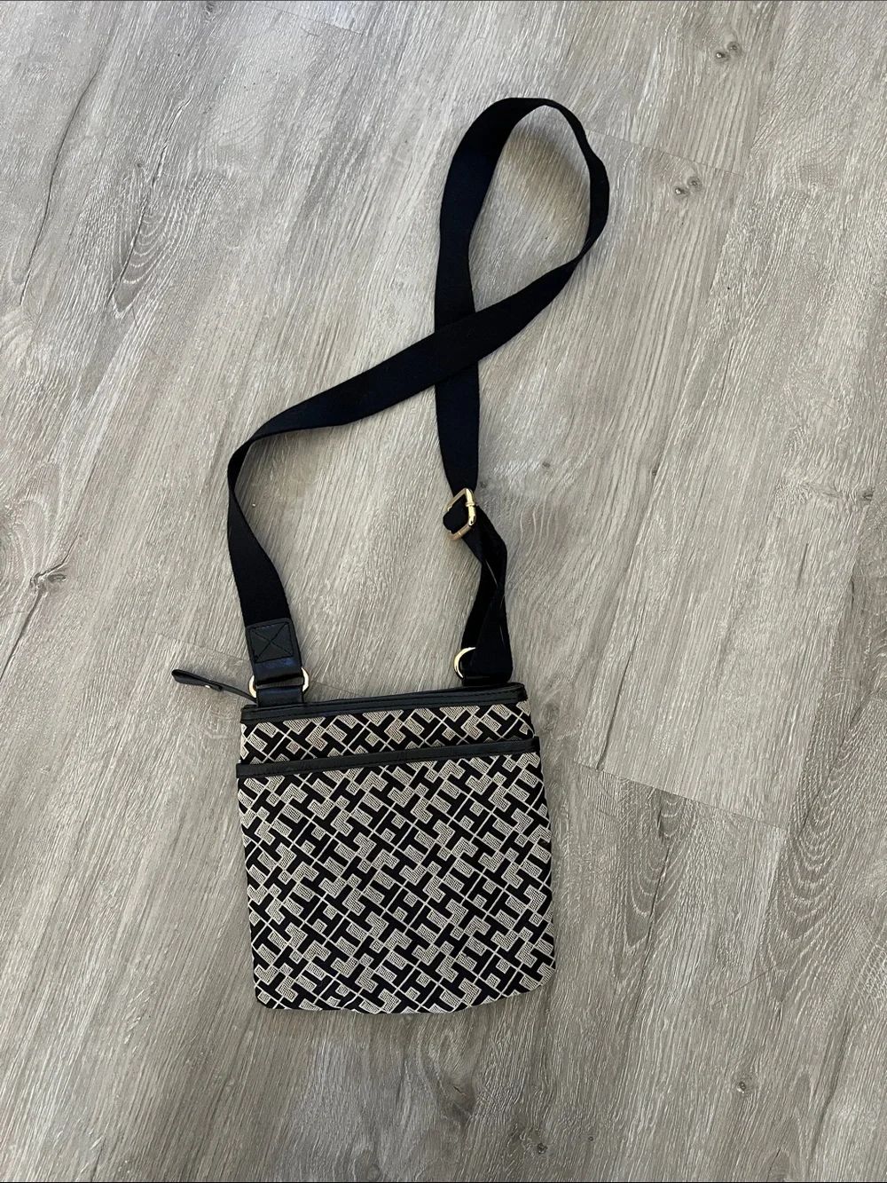 Tommy Hilfiger Black & Cream Logo Crossbody with Center Stripe